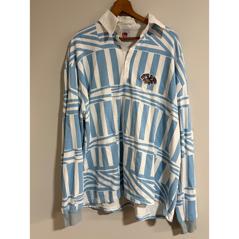 Lucid FC Mens XL Rugby Shirt Blue White Striped Alive & Kicking Youth United LS